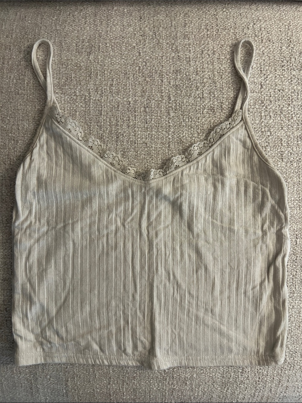 Pacsun Lace-Trim Cropped Ribbed Cami - White